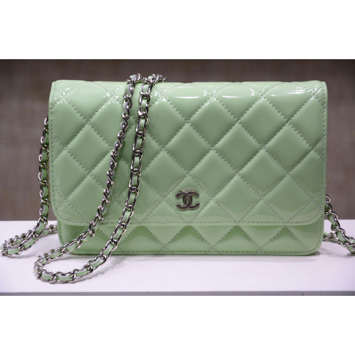 2015 Chanel A33814 Green Original Patent Leather mini Flap Bag Silver