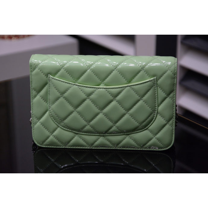 2015 Chanel A33814 Green Original Patent Leather mini Flap Bag Silver