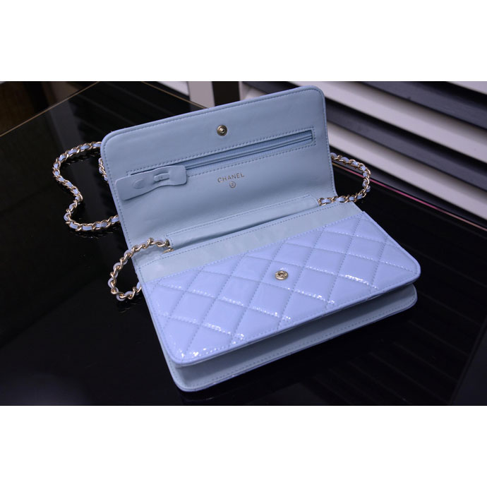 2015 Chanel A33814 Lavender Original Patent Leather mini Flap Bag Gold