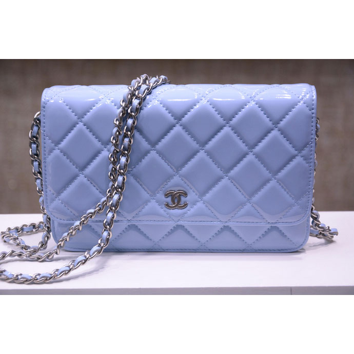 2015 Chanel A33814 Lavender Original Patent Leather mini Flap Bag Silver