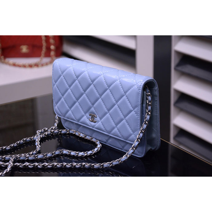 2015 Chanel A33814 Lavender Original Patent Leather mini Flap Bag Silver