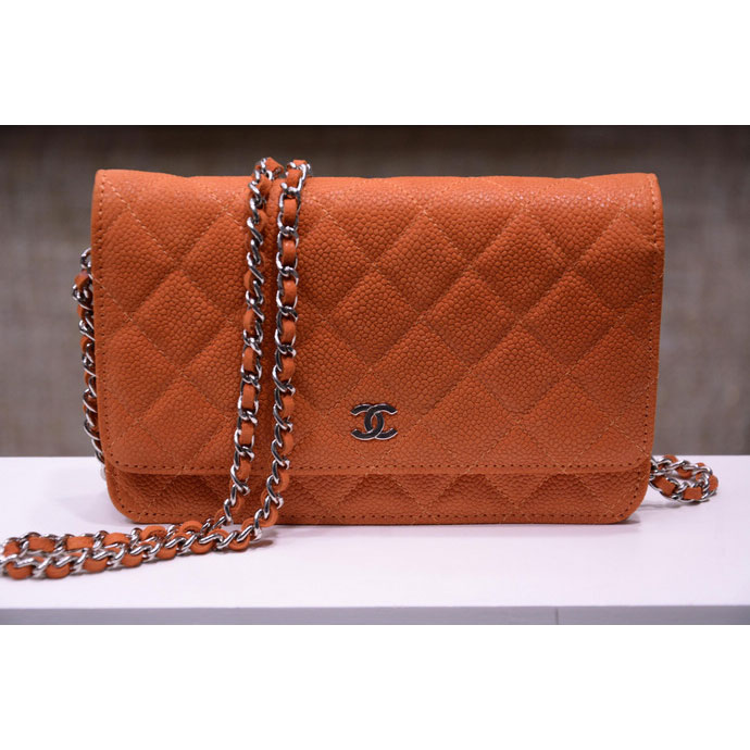 2015 Chanel A33814 Orange Nubuck Leather mini Flap Bag Silver