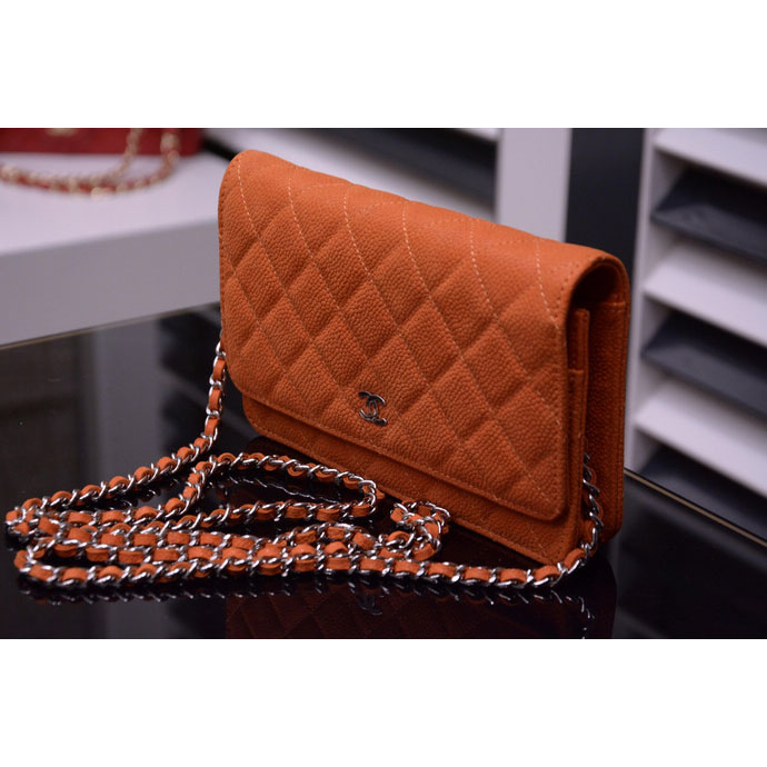 2015 Chanel A33814 Orange Nubuck Leather mini Flap Bag Silver