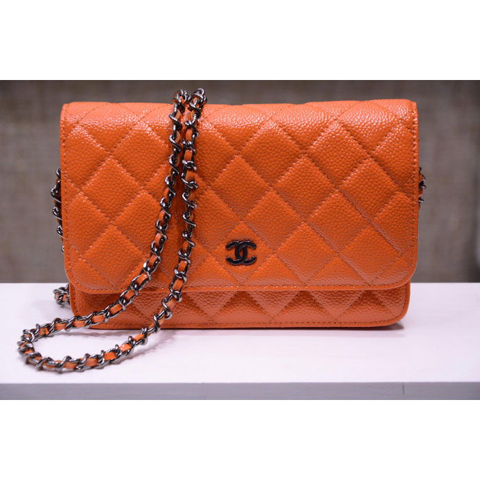 2015 Chanel A33814 Orange Light Caviar Leather mini Flap Bag Ancient silver