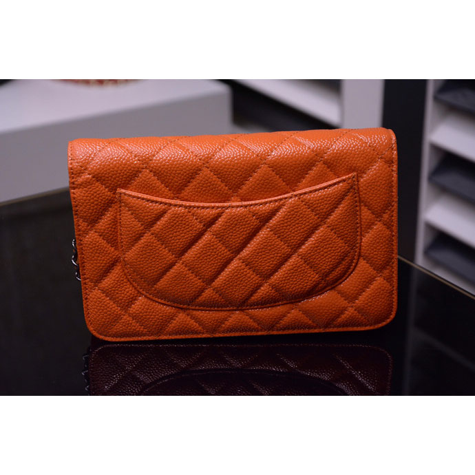 2015 Chanel A33814 Orange Light Caviar Leather mini Flap Bag Ancient silver