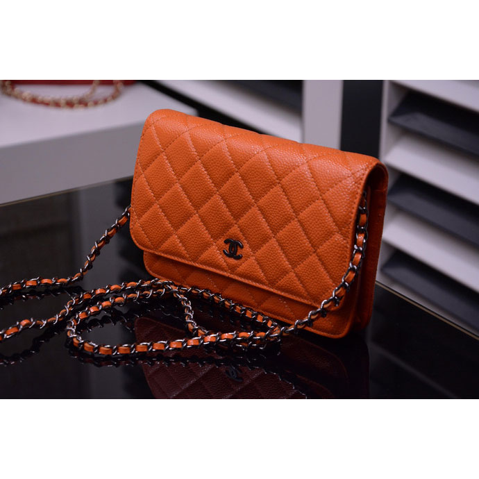 2015 Chanel A33814 Orange Light Caviar Leather mini Flap Bag Ancient silver