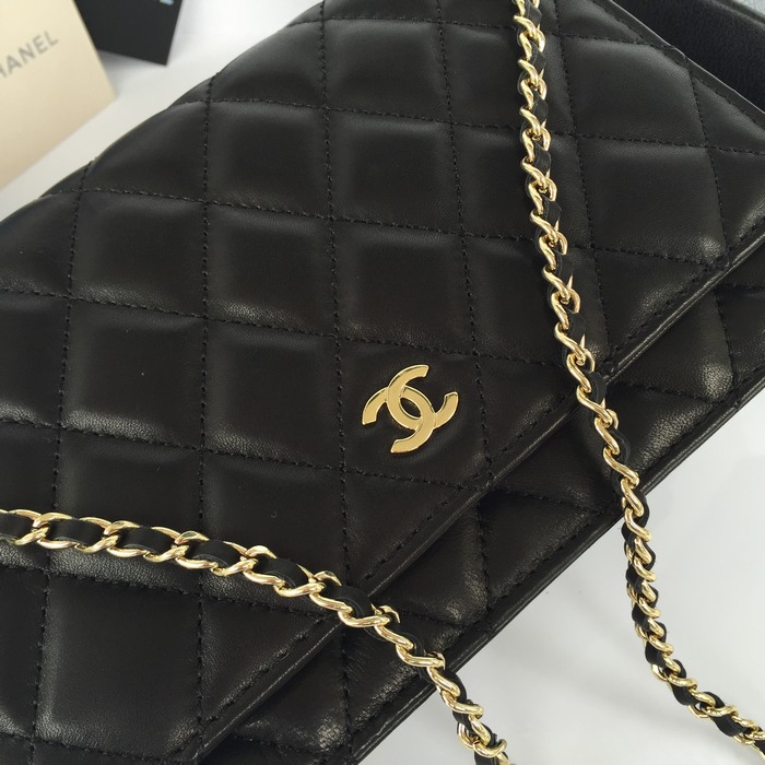 2015 Chanel A33814 Original Sheepskin Leather Flap Bag in Black with Gold