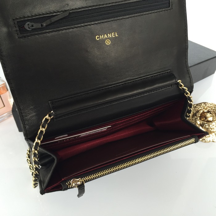 2015 Chanel A33814 Original Sheepskin Leather Flap Bag in Black with Gold