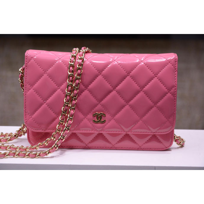 2015 Chanel A33814 Pink Original Patent Leather mini Flap Bag Gold