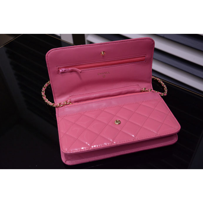 2015 Chanel A33814 Pink Original Patent Leather mini Flap Bag Gold