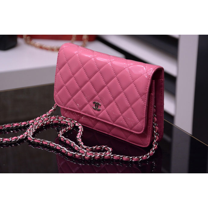 2015 Chanel A33814 Pink Original Patent Leather mini Flap Bag Silver