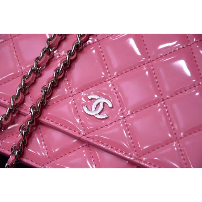 2015 Chanel A33814 Pink Original Patent Leather mini Flap Bag Silver