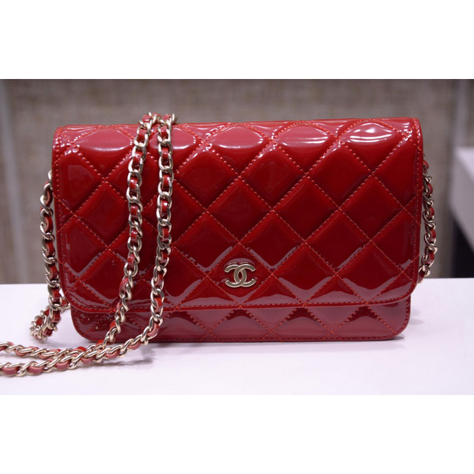 2015 Chanel A33814 Red Original Patent Leather mini Flap Bag Gold