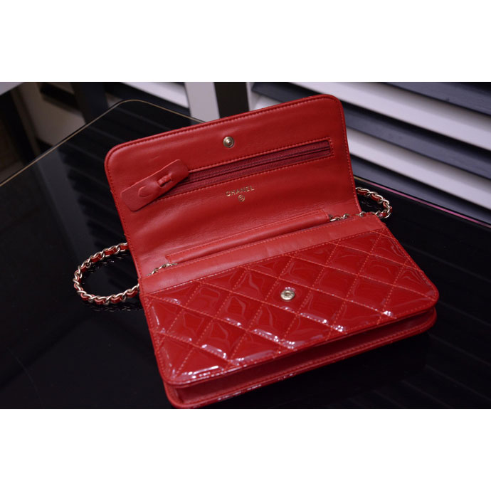 2015 Chanel A33814 Red Original Patent Leather mini Flap Bag Gold