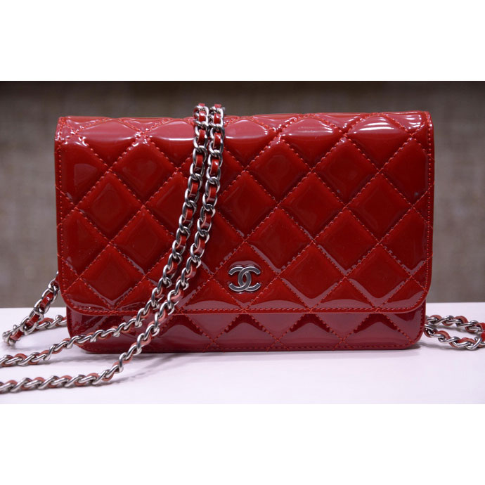 2015 Chanel A33814 Red Original Patent Leather mini Flap Bag Silver