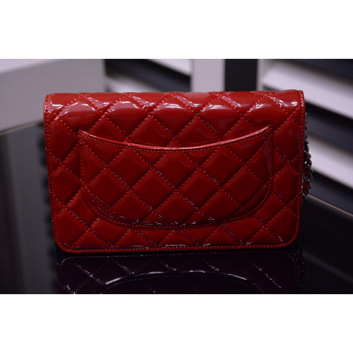 2015 Chanel A33814 Red Original Patent Leather mini Flap Bag Silver