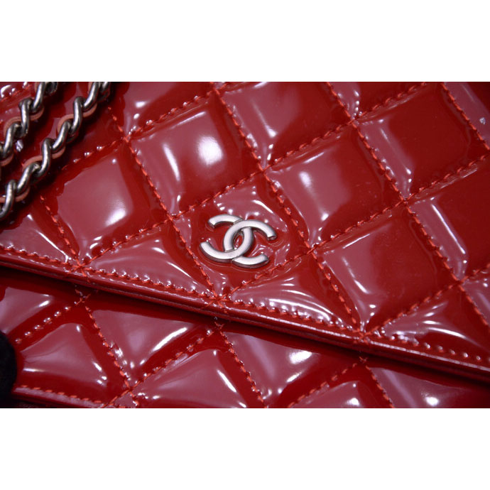 2015 Chanel A33814 Red Original Patent Leather mini Flap Bag Silver