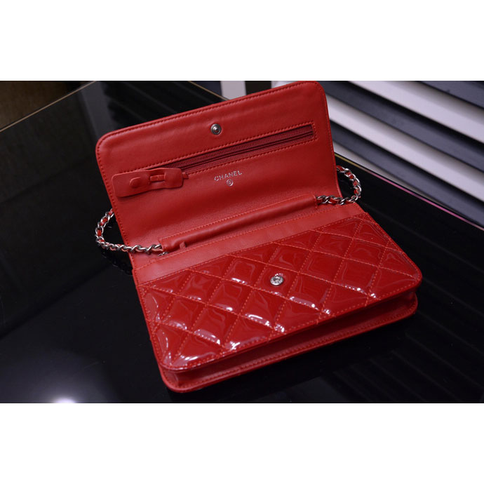 2015 Chanel A33814 Red Original Patent Leather mini Flap Bag Silver