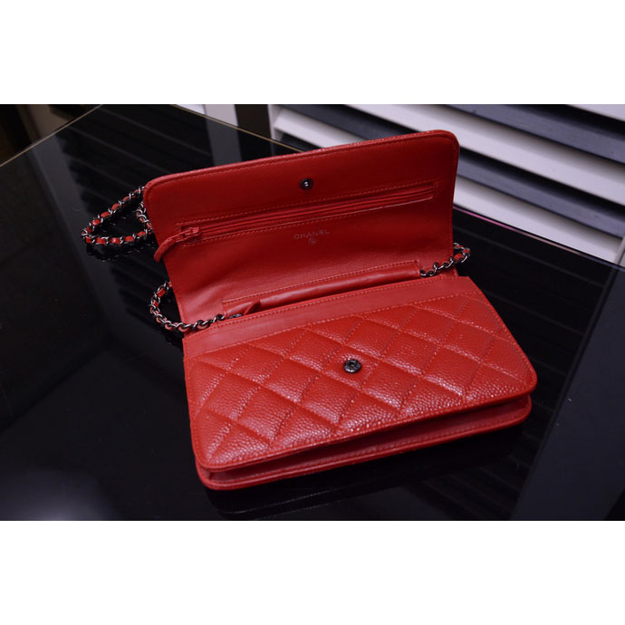 2015 Chanel A33814 Red Light Caviar Leather mini Flap Bag Ancient silver