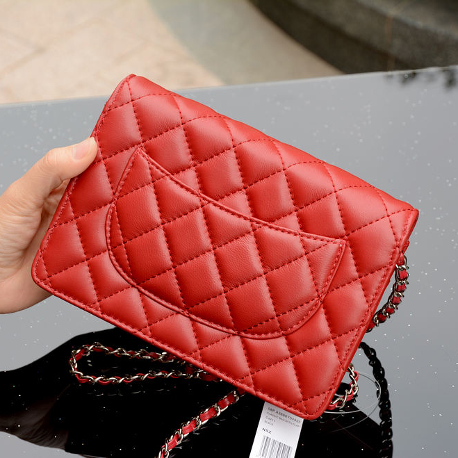 2015 Chanel A33814 Sheepskin Leather Flap Bag in Red with Silver