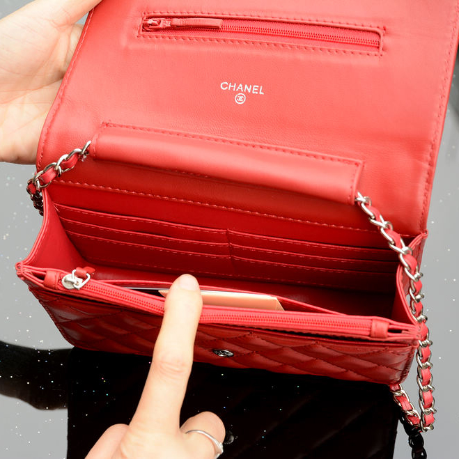 2015 Chanel A33814 Sheepskin Leather Flap Bag in Red with Silver