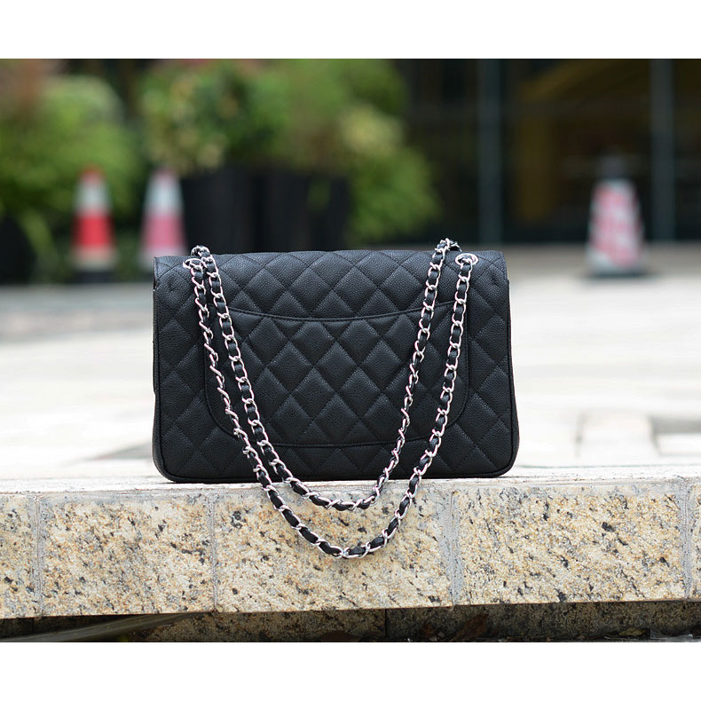 2015 Chanel A58600 Caviar leather Classic Flap Bag in Black with Silver