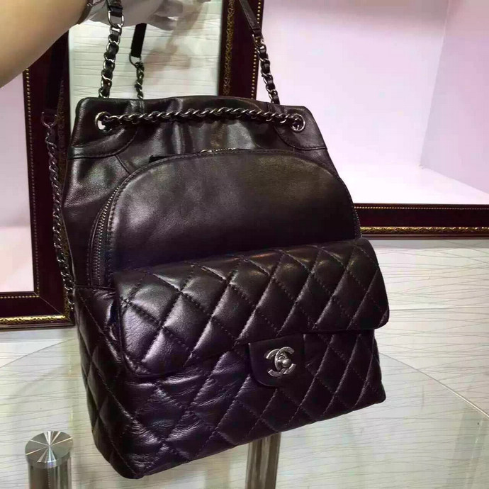 2015 Chanel Backpack Calfskin Leather A92291 Black