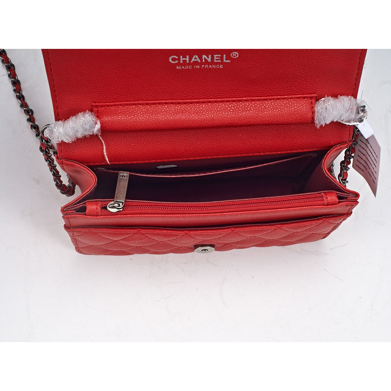 2015 Chanel Badge Bag Flap Shoulder Bag Sheepskin Leather A8878 Red