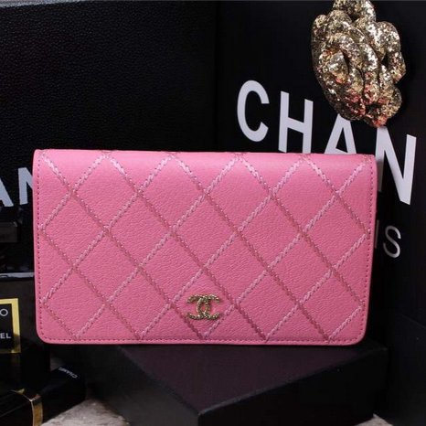 2015 Chanel Bi-Fold Wallet in Original Leather A9555 Pink