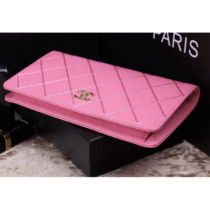 2015 Chanel Bi-Fold Wallet in Original Leather A9555 Pink