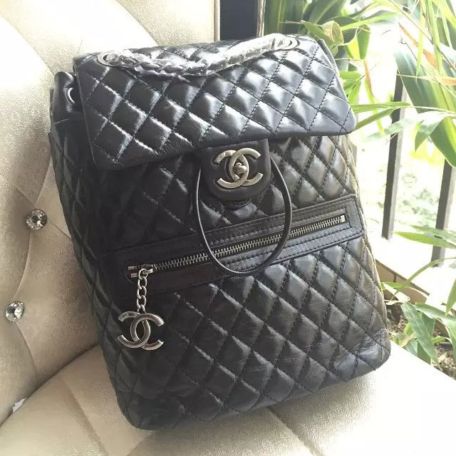 2015 Chanel Black Original Leather Backpack Embellished With a cc Signature