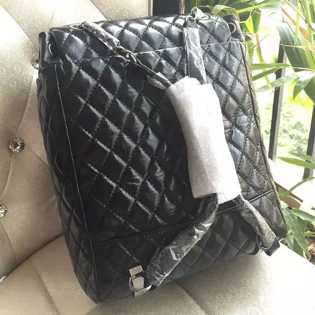 2015 Chanel Black Original Leather Backpack Embellished With a cc Signature