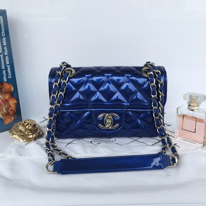 2015 Chanel Blue Classic CC Flap Patent leather A92781 Shoulder Bag