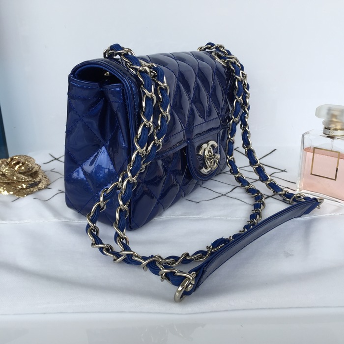 2015 Chanel Blue Classic CC Flap Patent leather A92781 Shoulder Bag