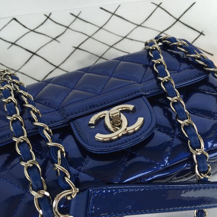 2015 Chanel Blue Classic CC Flap Patent leather A92781 Shoulder Bag