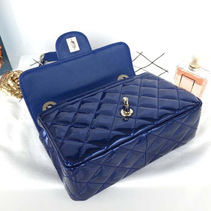 2015 Chanel Blue Classic CC Flap Patent leather A92781 Shoulder Bag