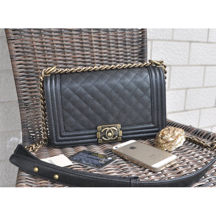 2015 Chanel Boy Flap Shoulder Bag Caviar Leather A67086 Black