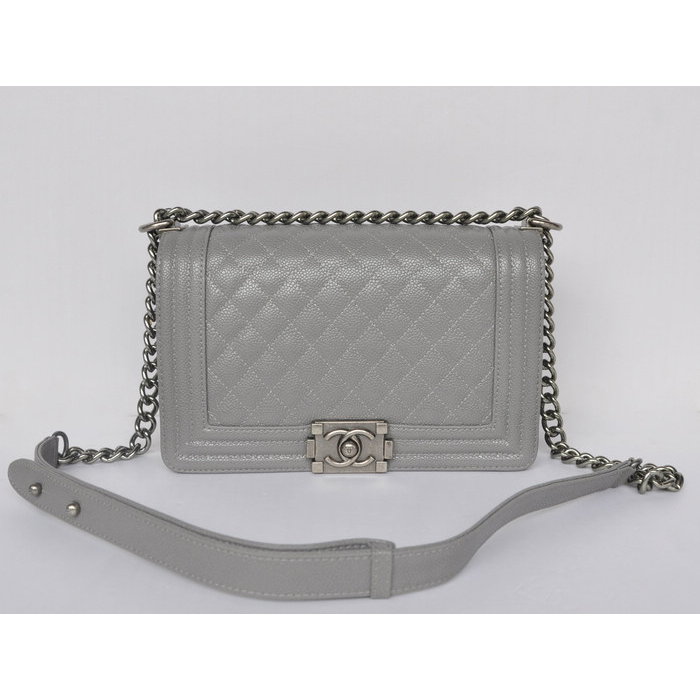 2015 Chanel Boy Flap Shoulder Bag Caviar Leather A67086 Gray