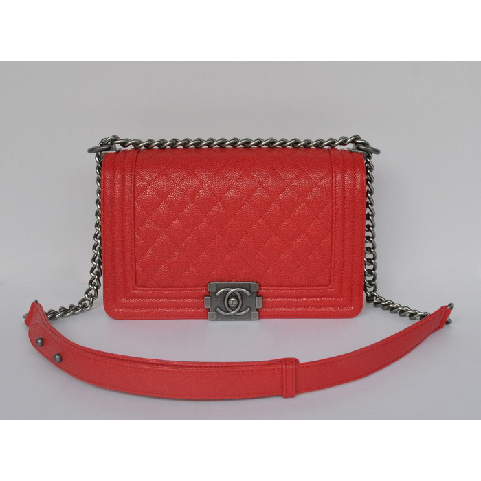 2015 Chanel Boy Flap Shoulder Bag Caviar Leather A67086 Red