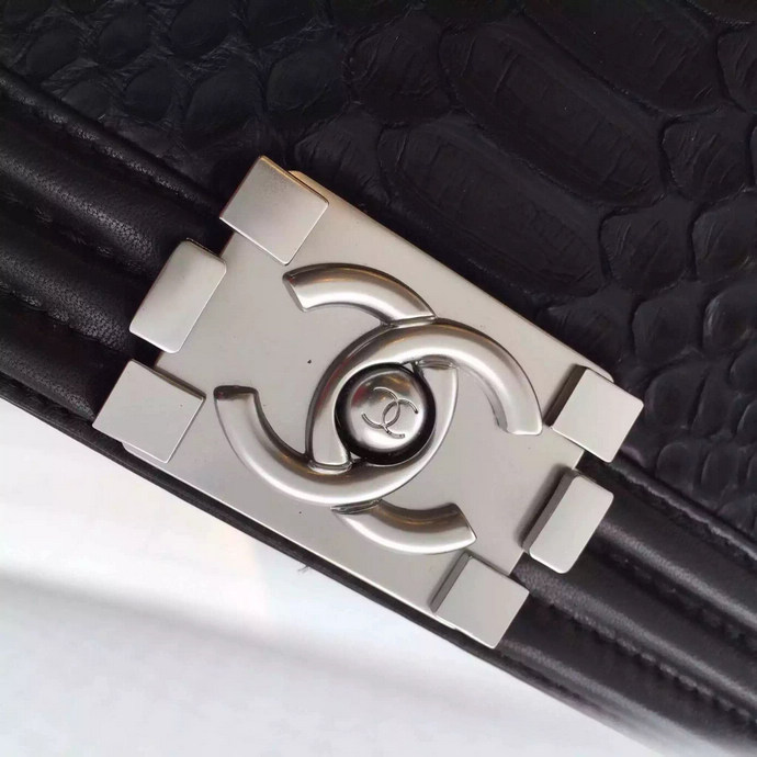 2015 Chanel Boy Flap Shoulder Bag Python Leather A66094 Black