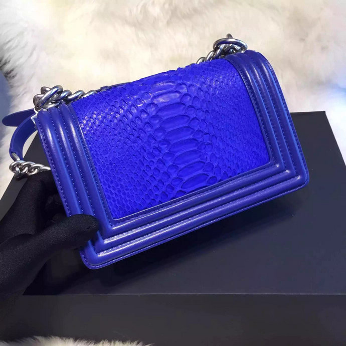 2015 Chanel Boy Flap Shoulder Bag Python Leather A66094 Blue