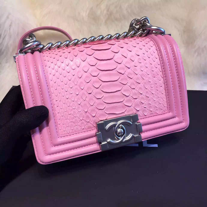 2015 Chanel Boy Flap Shoulder Bag Python Leather A66094 Pink