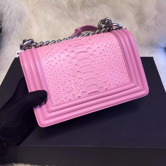 2015 Chanel Boy Flap Shoulder Bag Python Leather A66094 Pink