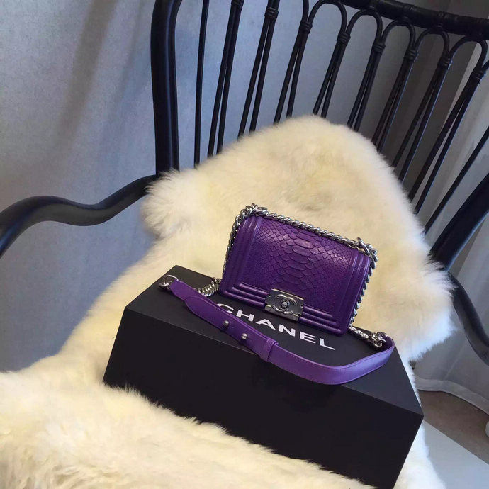 2015 Chanel Boy Flap Shoulder Bag Python Leather A66094 Purple