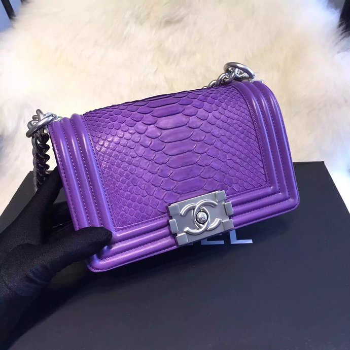 2015 Chanel Boy Flap Shoulder Bag Python Leather A66094 Purple