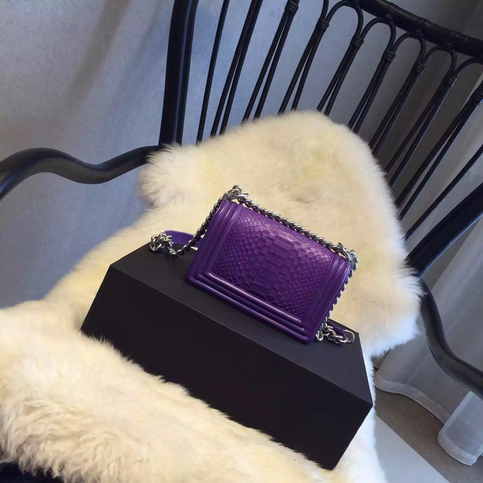 2015 Chanel Boy Flap Shoulder Bag Python Leather A66094 Purple