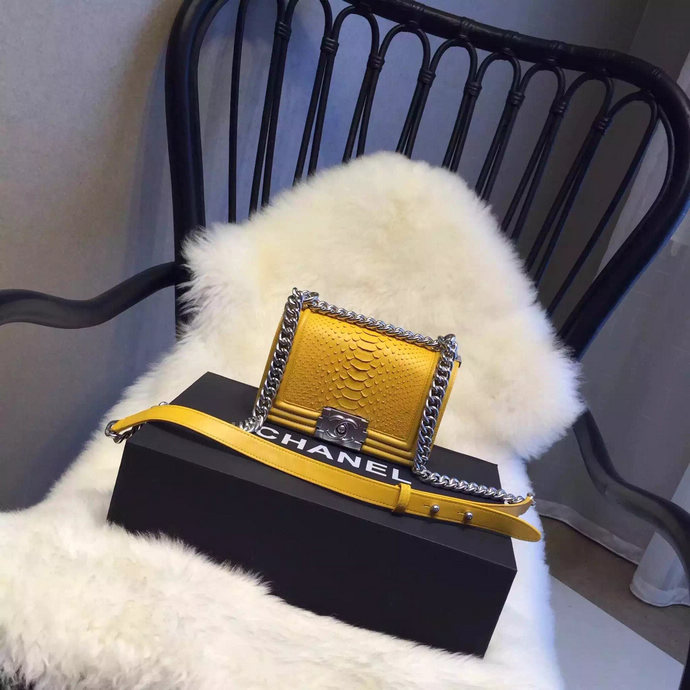 2015 Chanel Boy Flap Shoulder Bag Python Leather A66094 Yellow