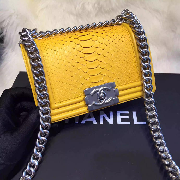 2015 Chanel Boy Flap Shoulder Bag Python Leather A66094 Yellow