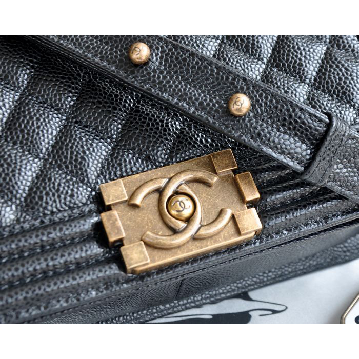 2015 Chanel Boy Flap Shoulder Bags Black Original Caviar Leather A67086 Gold