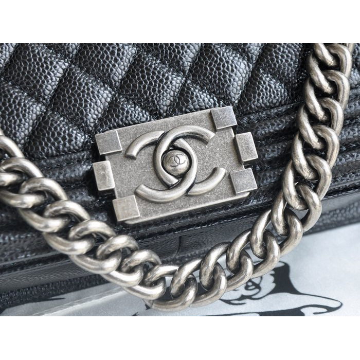 2015 Chanel Boy Flap Shoulder Bags Black Original Caviar Leather A67086 Silver